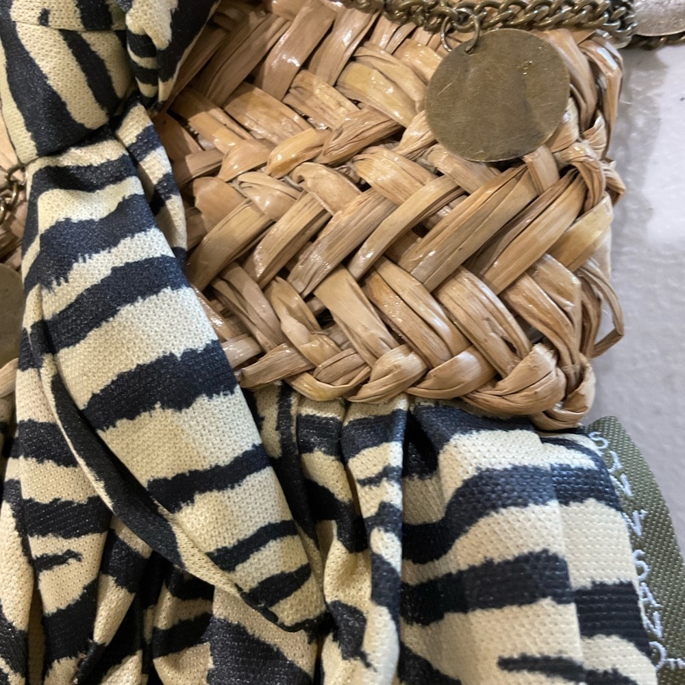 Vintage Sun n’ Sand Animal Print Shoulder Bag Magnetic Straw & Silky Fabric - Picture 12 of 12